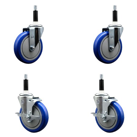 Service Caster 5'' Blue Poly Wheel Swivel 7/8'' Expanding Stem Caster Set 2 Brakes, 4PK SCC-EX20S514-PPUB-BLUE-2-TLB-2-78